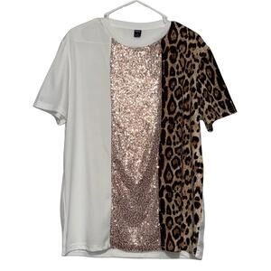 NWOT SHEIN Mens Leopard Panel Contrast Sequin T-Shirt